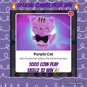 Official CLAWEE Prize Win Purple Cat Keychain New